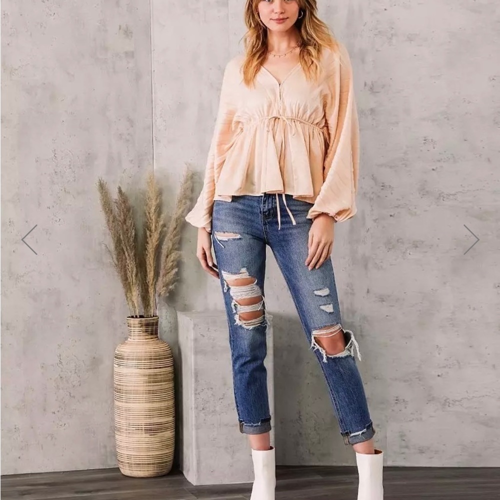 WILLOW & Root Pleated Chiffon Dolman Blouse